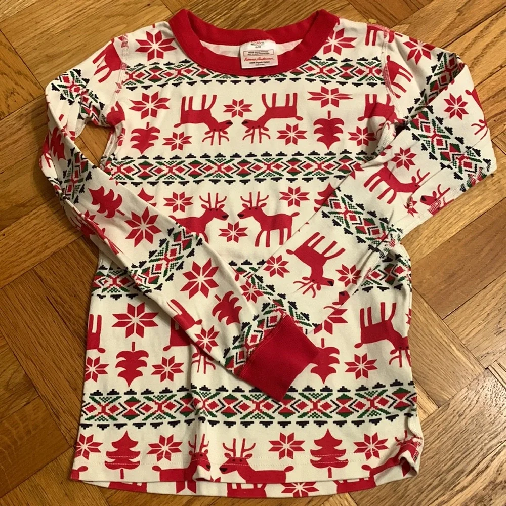 Hanna Anderson Holiday Dear Deer Long John Pajama Top Size 10
